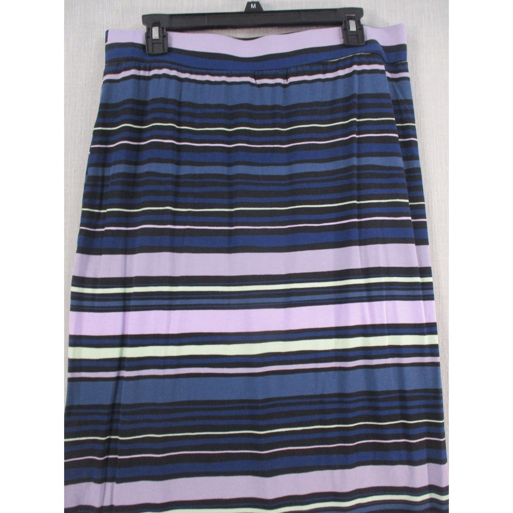 Liz Claiborne Studio Striped Maxi Skirt Blue Purple L Jersey Knit Side Slit - Picture 6 of 9